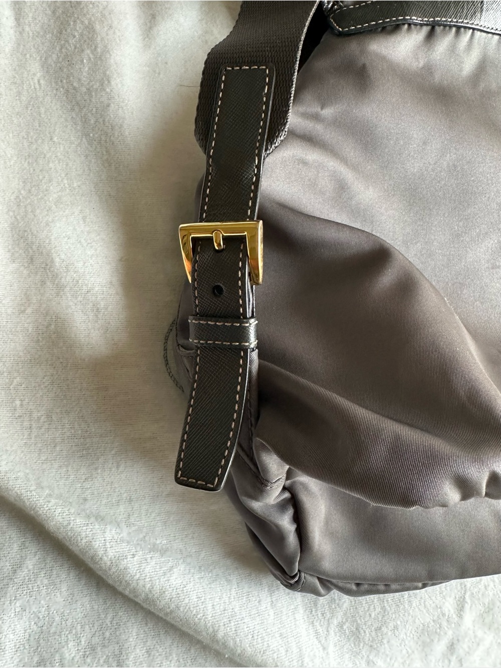 Prada Gray Nylon Drawstring Backpack with Gold Hardware - Picture 11 of 16